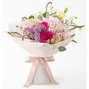 HLB088 RACIE 粉紅色繡球配美玫花束